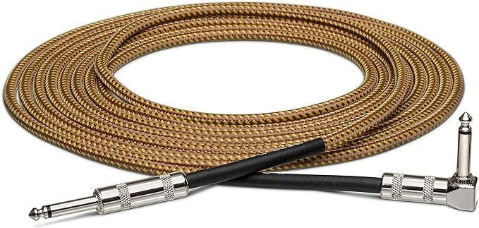 Hosa Tweed Guitar Cable, Straight to Right-angle, 18 ft / 5.5M Hosa Tweed Guitar Cable, Straight to Right-angle, 18 ft / 5.5M