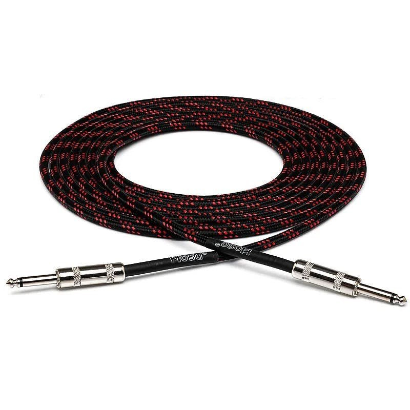 Hosa Cloth Guitar Cable,  Straight to Same, 18 ft / 5.5M, Black/Red