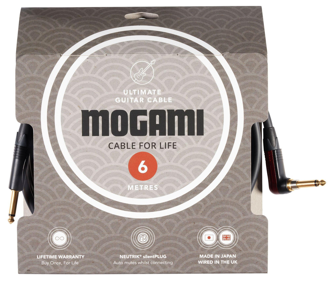 Mogami 3368 Ultimate Guitar 6m Lead Terminated with Black and Gold 1/4″ Jack and Right-Angled Neutrik silentPLUG