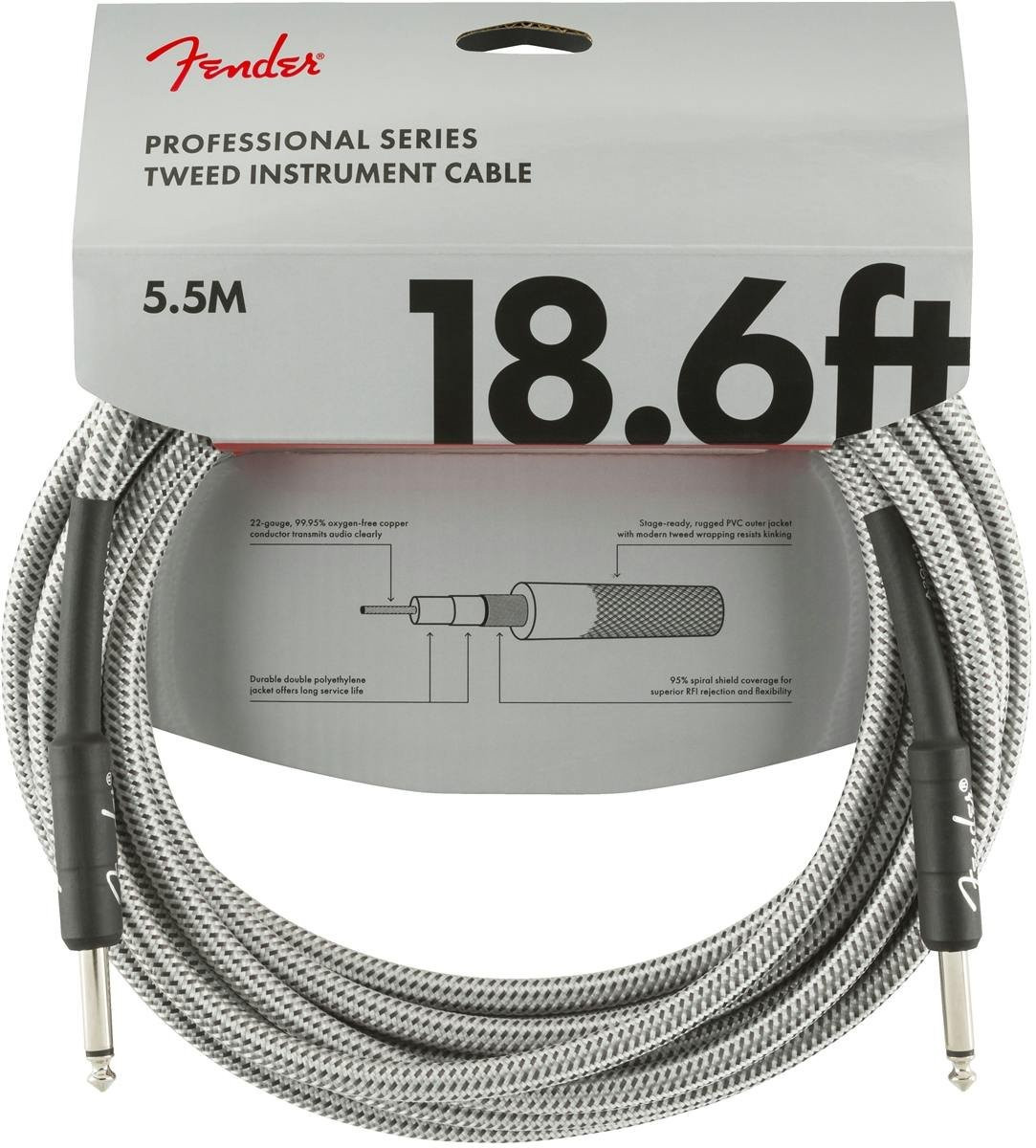 Fender Professional Series Instrument Cable 18.6' in White Tweed Fender Professional Series Instrument Cable 18.6' in White Tweed