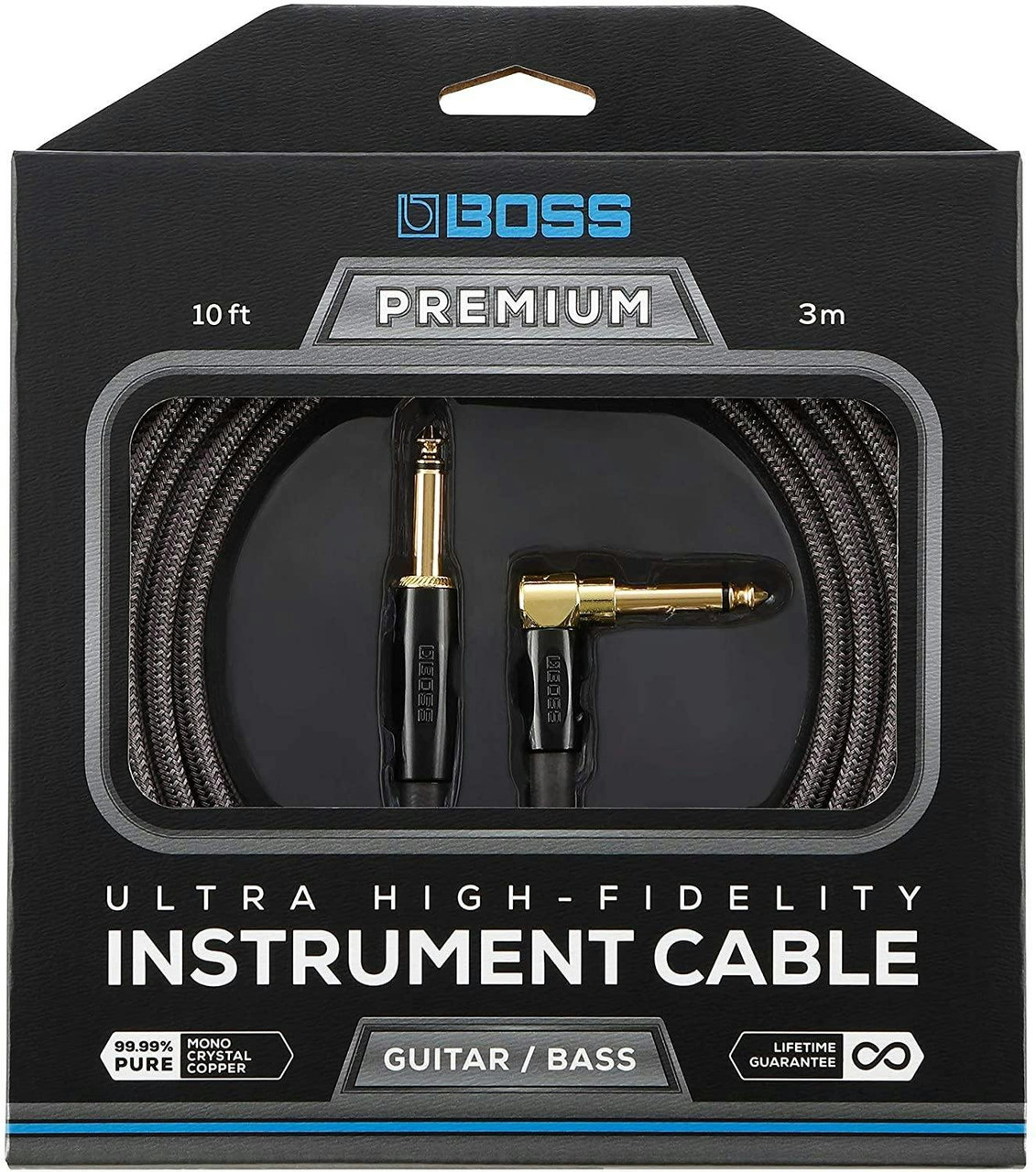 Boss BIC-P10A 3 Metre Instrument Cable with Straight to Angled Jack