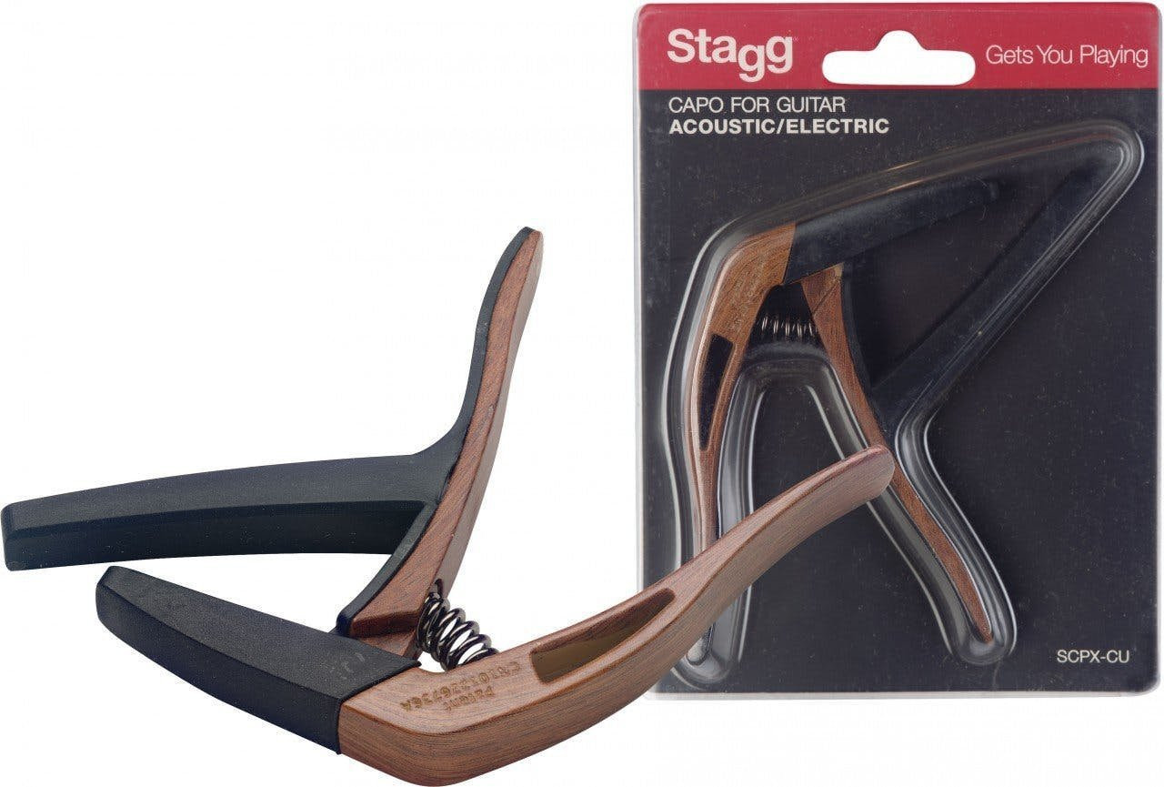 Stagg Curved Trigger Capo for Guitar in Dark Wood Imitation Stagg Curved Trigger Capo for Guitar in Dark Wood Imitation