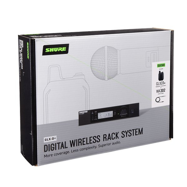 Shure GLXD+ Dual Band Wireless Rack System with WA302 Guitar Cable and GLXD4R+ Half-Rack Receiver Shure GLXD+ Dual Band Wireless Rack System with WA302 Guitar Cable and GLXD4R+ Half-Rack Receiver