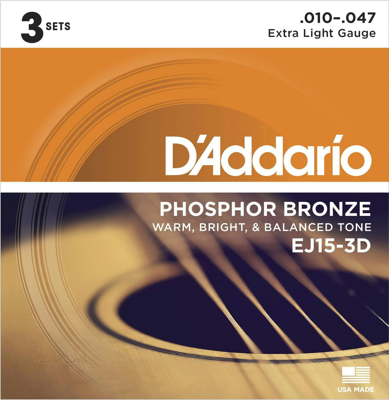 D'Addario EJ15 3 Pack Phosphor Bronze 10-47 Extra Light Set D'Addario EJ15 3 Pack Phosphor Bronze 10-47 Extra Light Set