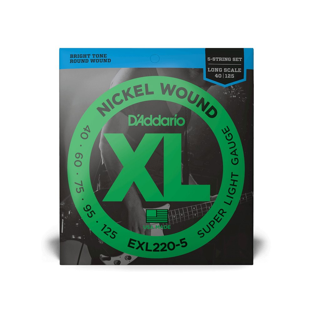 D'Addario EXL220-5 Nickel Wound Super Light 5-String Bass Strings - 40-125 Long Scale D'Addario EXL220-5 Nickel Wound Super Light 5-String Bass Strings - 40-125 Long Scale