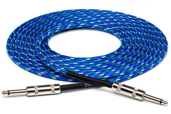 Hosa Cloth Guitar Cable,  Straight to Same, 18 ft / 5.5M, Blue/Green/White