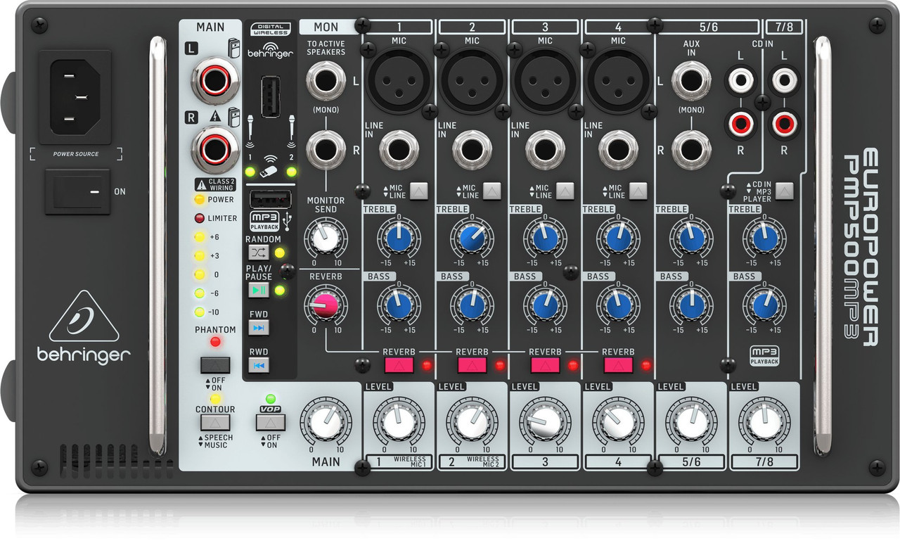 Behringer PMP500MP3 Ultra Compact 500 Watt 8 Channel Powered Mixer Behringer PMP500MP3 Ultra Compact 500 Watt 8 Channel Powered Mixer