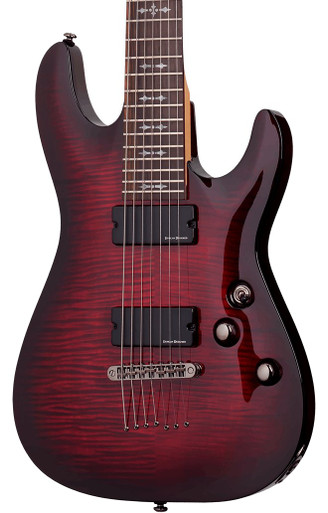 Schecter DEMON-7 Flamed Maple Top in Crimson Red Burst - Andertons
