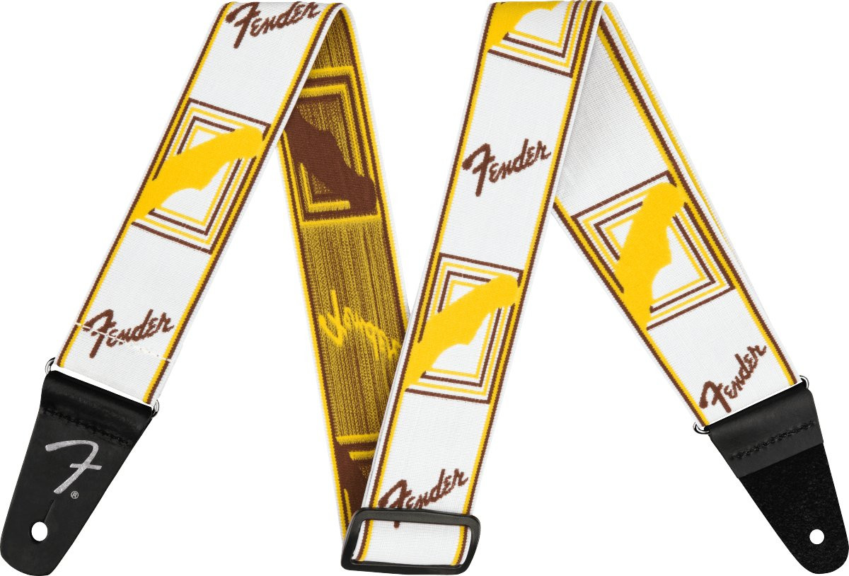 Fender Weighless 2 inch Monogrammed Strap, White/Brown/Yellow