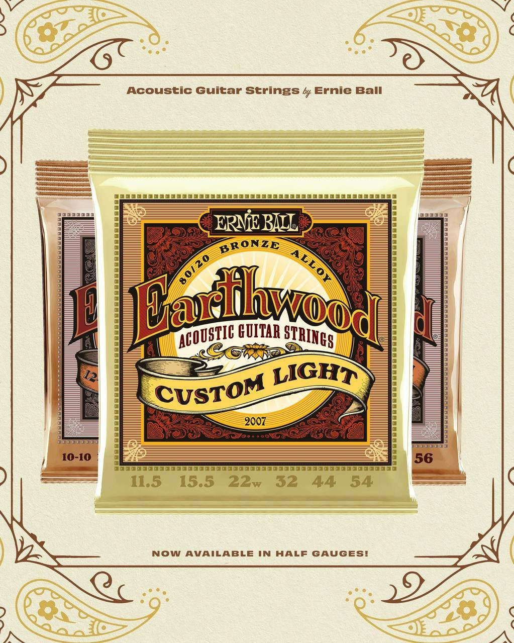 Ernie Ball Earthwood Custom Light 8020 Bronze Acoustic Guitar Strings 11.5-54 Gauge