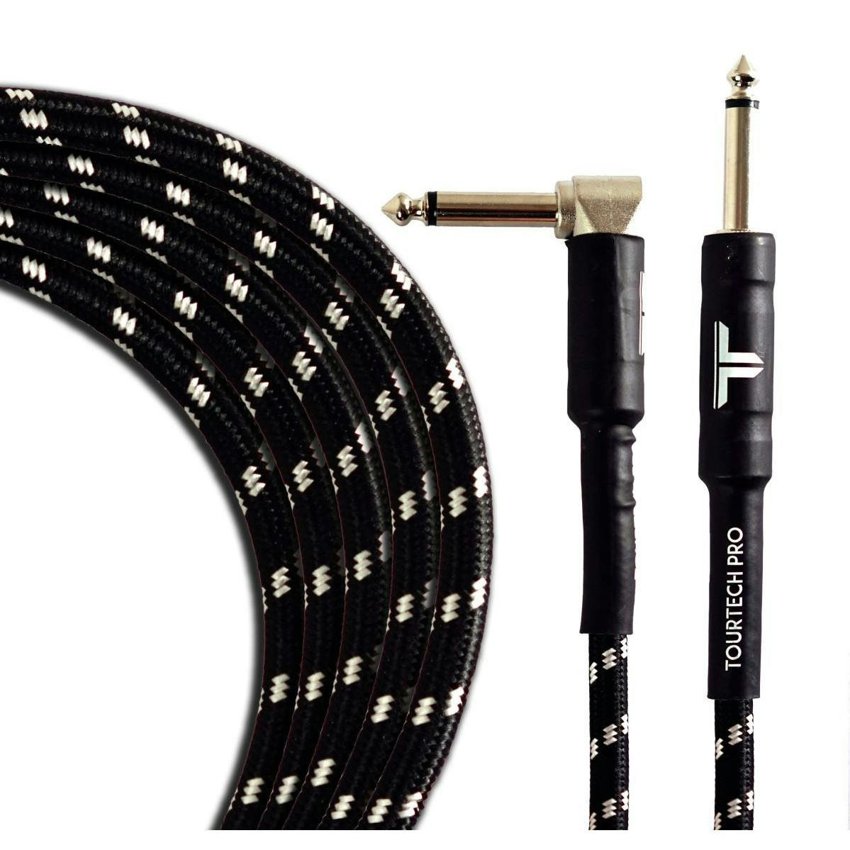 Tourtech 4.5m/15ft Braided Black & Grey Straight to Angled Guitar Cable Tourtech 4.5m/15ft Braided Black & Grey Straight to Angled Guitar Cable