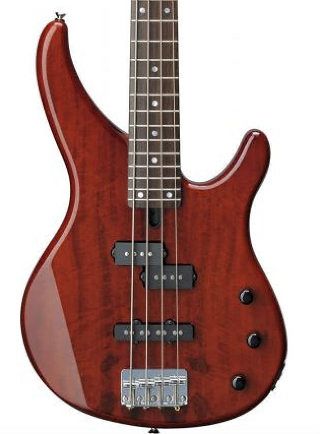Yamaha TRBX174EW 4-String Bass Guitar in Natural Exotic Wood Top in Root Beer
