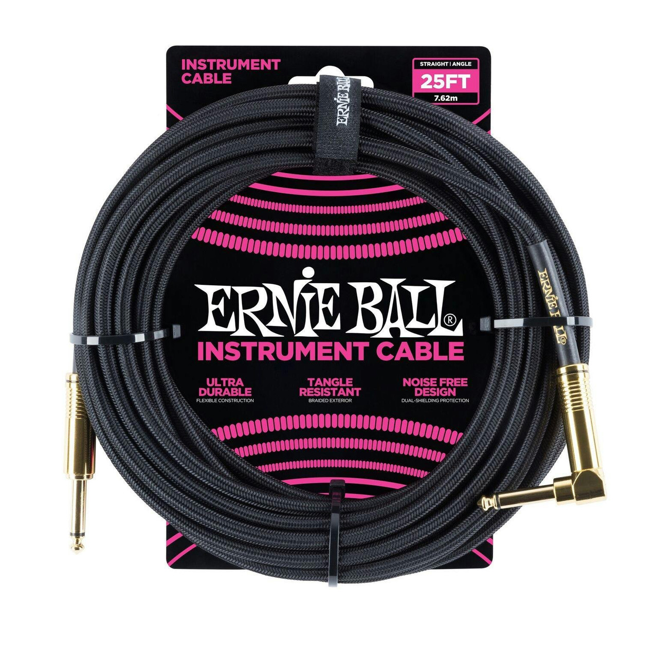 Ernie Ball 25ft Braided Instrument Cable in Black