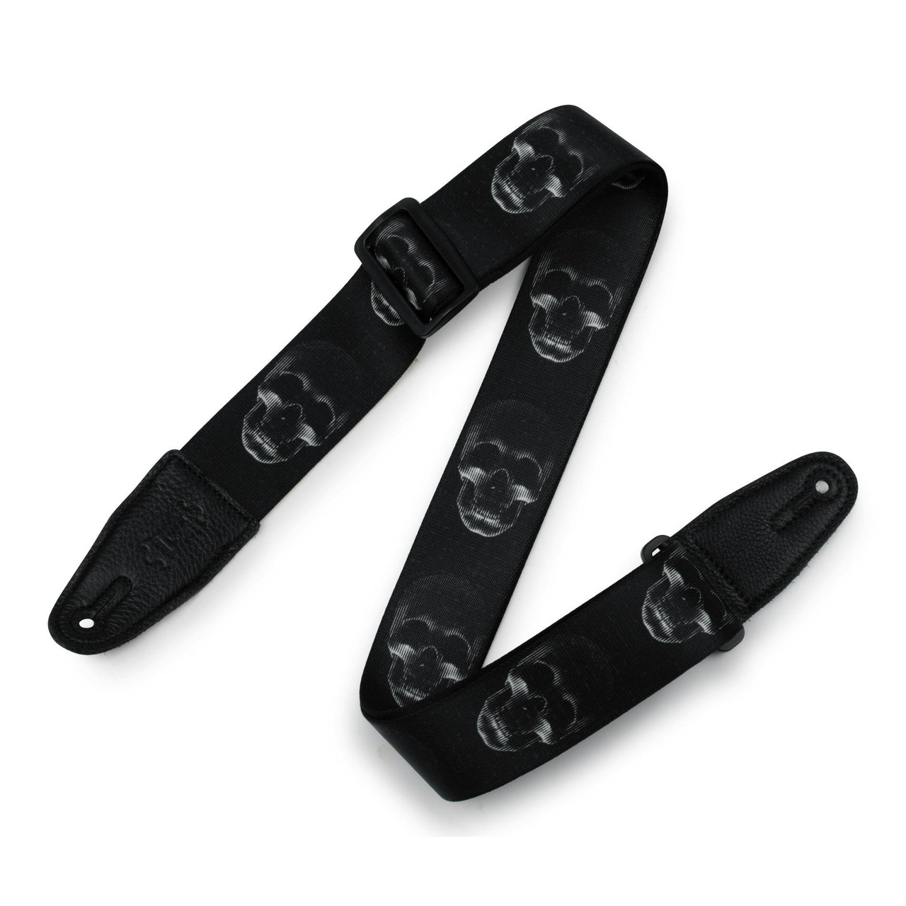 Levy Prints Polyester Guitar Strap in Black White Skull Levy Prints Polyester Guitar Strap in Black White Skull