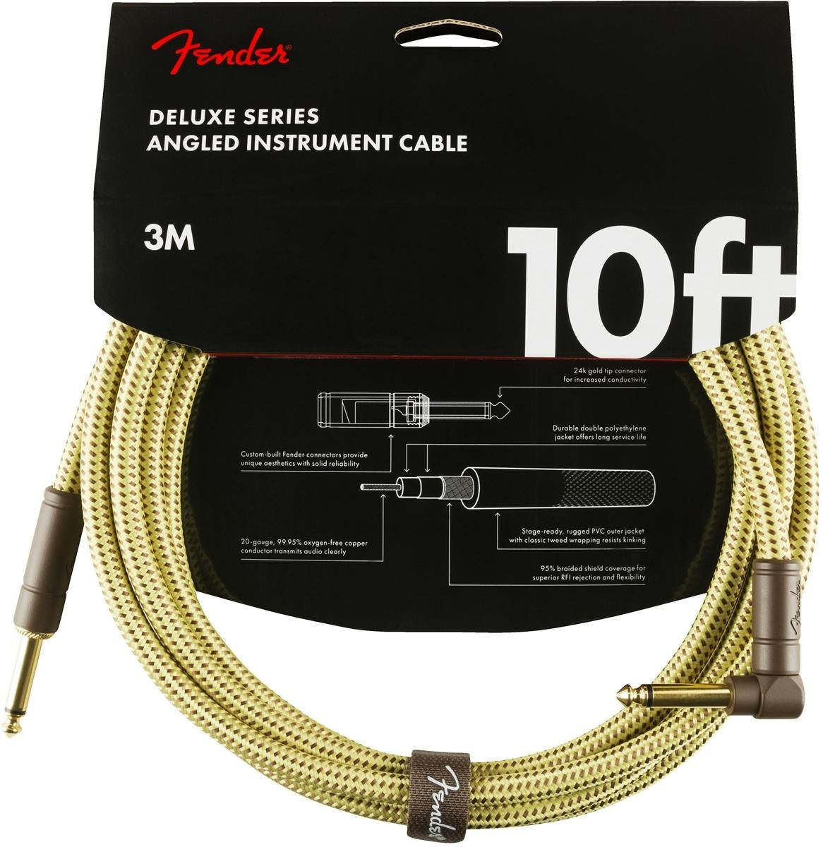 Fender Deluxe Series Instrument Cable Straight/Angle 10' in Tweed Fender Deluxe Series Instrument Cable Straight/Angle 10' in Tweed
