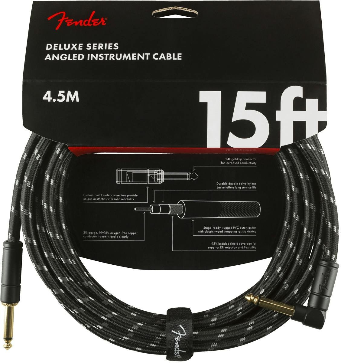 Fender Deluxe Series Instrument Cable Straight/Angle 15' in Black Tweed Fender Deluxe Series Instrument Cable Straight/Angle 15' in Black Tweed