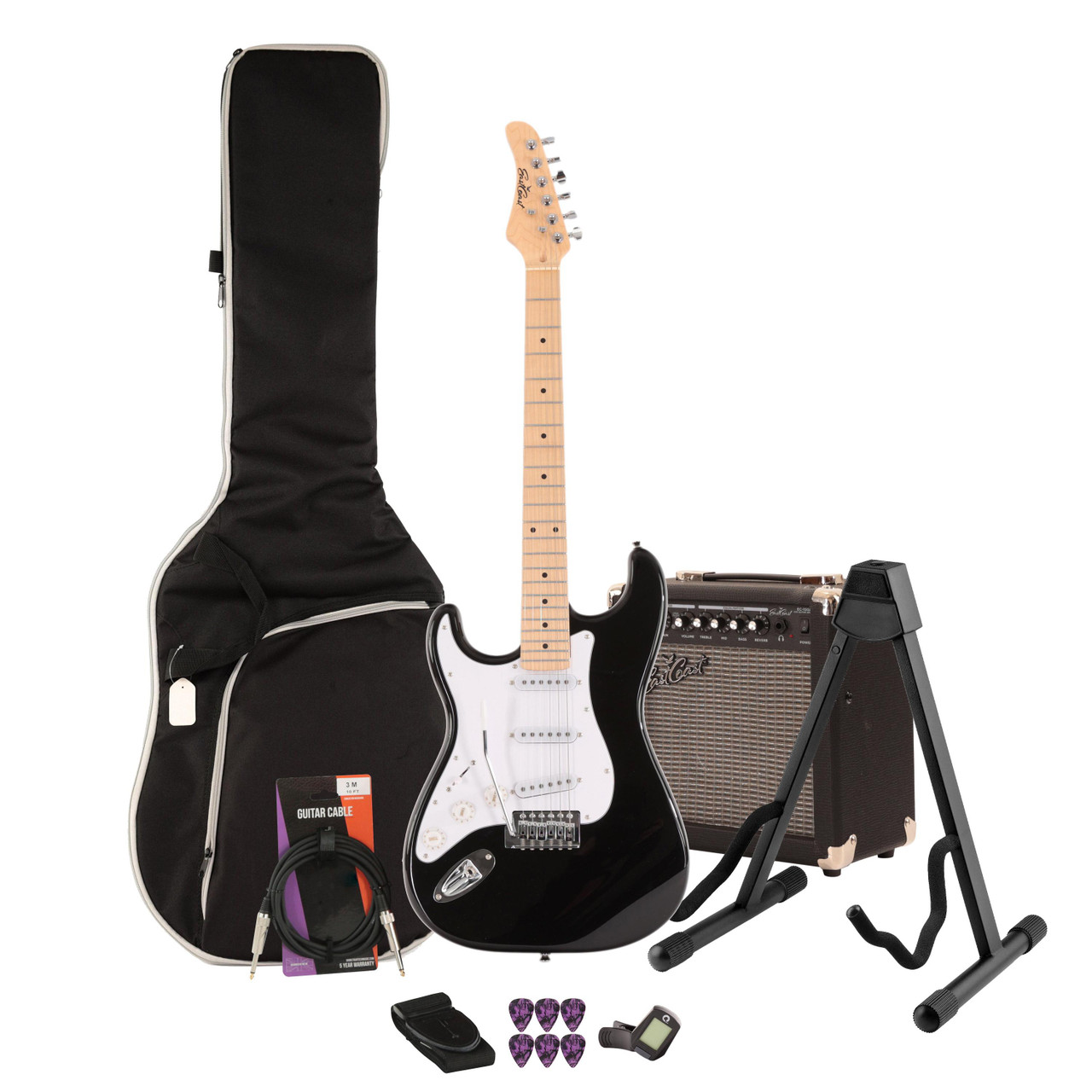 EastCoast ST1 Left Handed Electric Guitar Starter Pack in Black 15W Amp and Accessories EastCoast ST1 Left Handed Electric Guitar Starter Pack in Black 15W Amp and Accessories