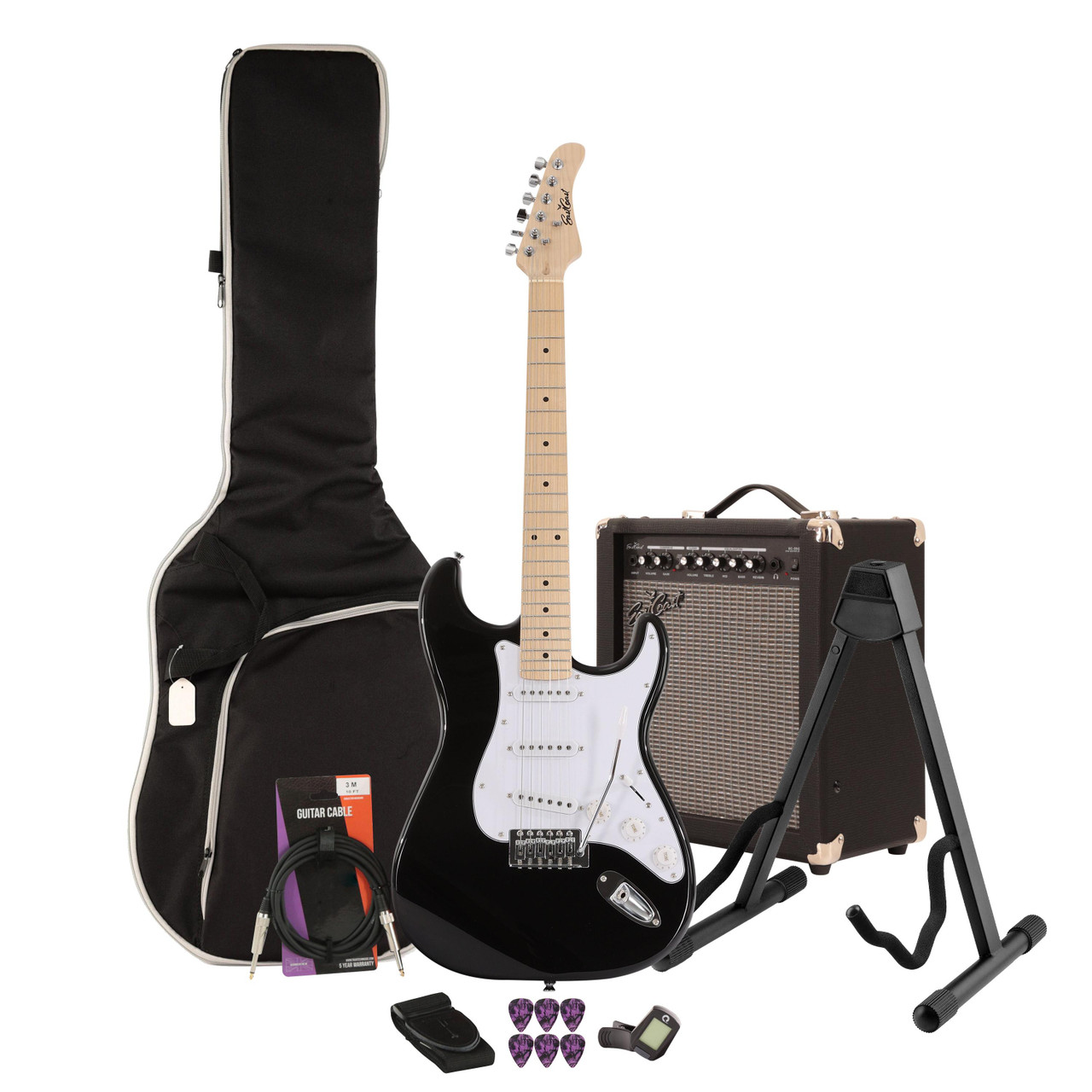 EastCoast ST1 Electric Guitar Starter Pack in Black with 35W Amp & Accessories EastCoast ST1 Electric Guitar Starter Pack in Black with 35W Amp & Accessories