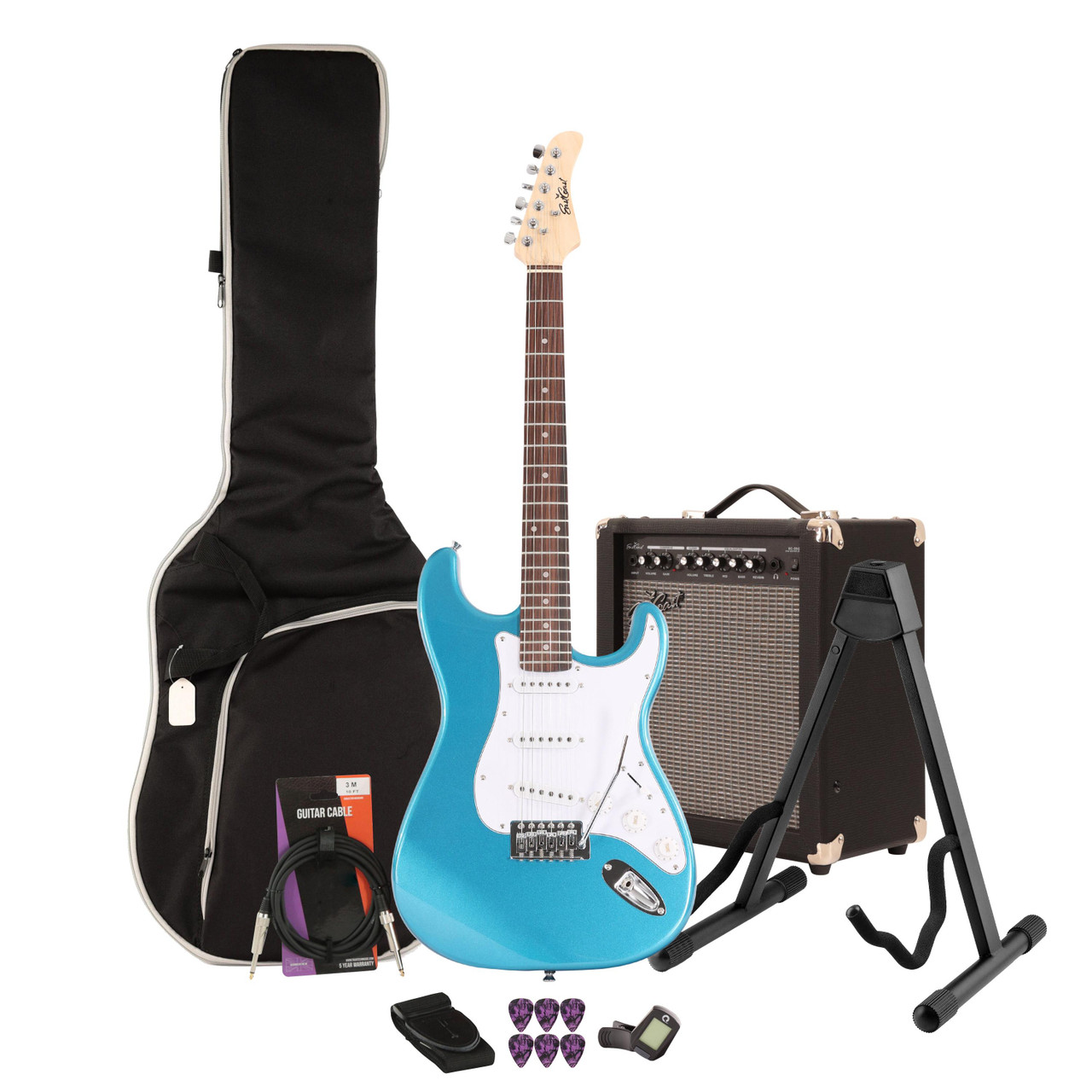 EastCoast ST1 Electric Guitar Starter Pack in Lake Placid Blue with 35W Amp & Accessories EastCoast ST1 Electric Guitar Starter Pack in Lake Placid Blue with 35W Amp & Accessories