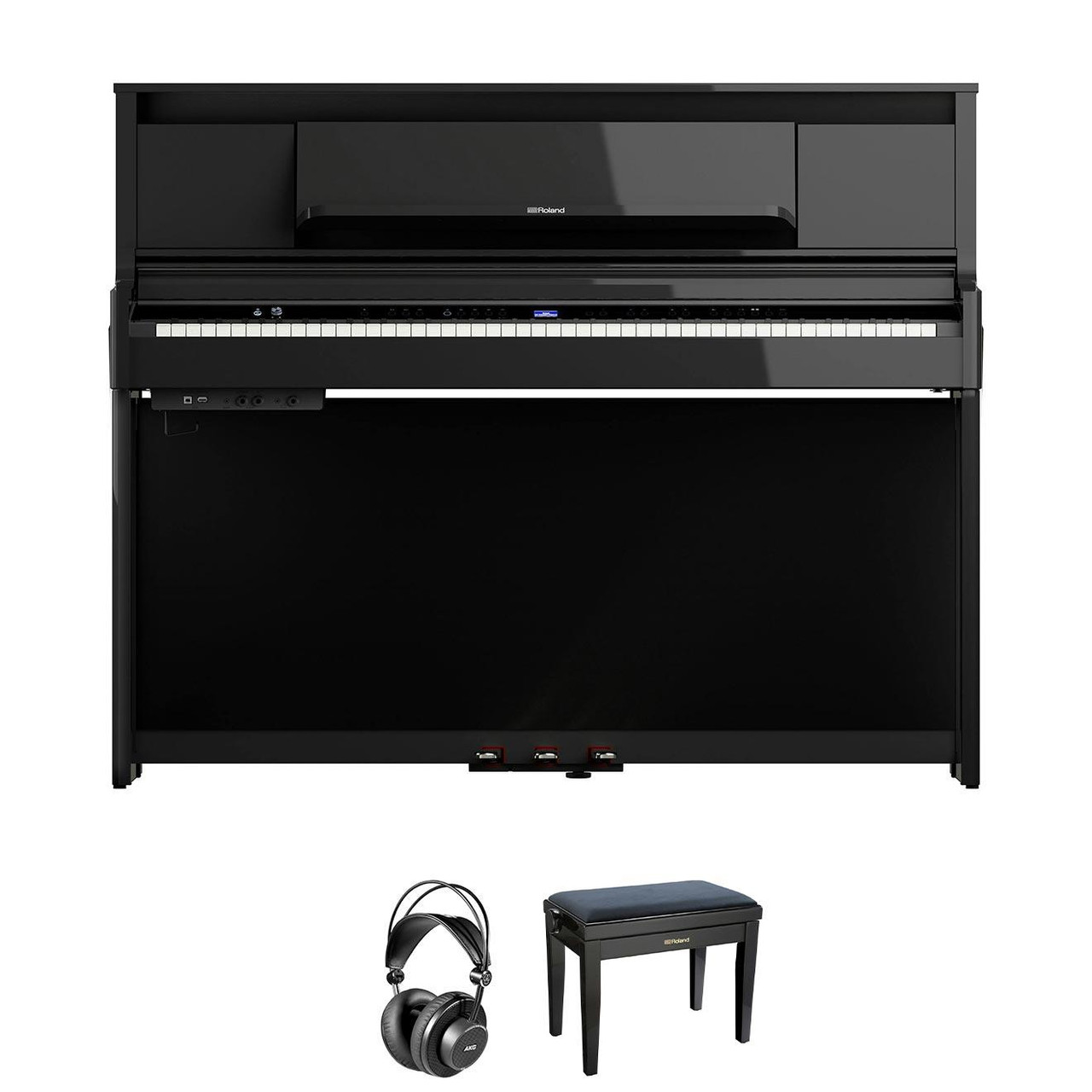 Roland LX-6-PE Home Piano in Polished Ebony Bundle with Headphones and Bench