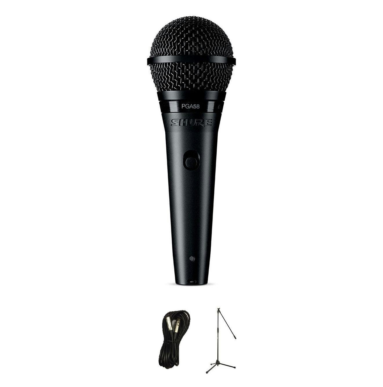 Shure PGA58 Cardioid Dynamic Microphone Bundle with Mic Stand and XLR Cable