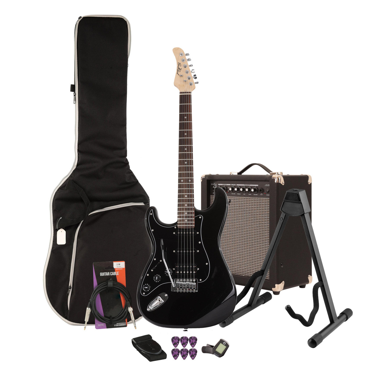 EastCoast ST2 Left Handed Electric Guitar Starter Pack in Black Metallic with 35W Amp & Accessories EastCoast ST2 Left Handed Electric Guitar Starter Pack in Black Metallic with 35W Amp & Accessories