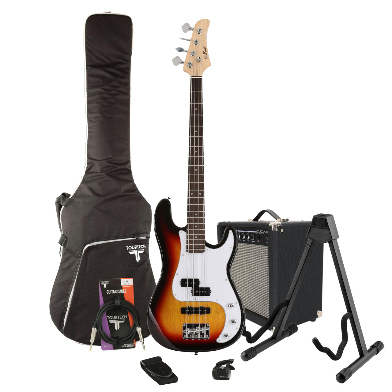 EastCoast PJ4 Bass Guitar Starter Pack in Sunburst with 25W Amp & Accessories EastCoast PJ4 Bass Guitar Starter Pack in Sunburst with 25W Amp & Accessories