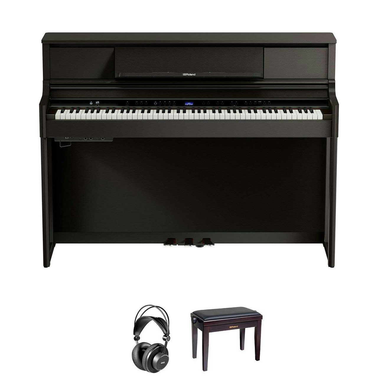 Roland LX-5-DR Home Piano in Dark Rose Bundle with Headphones and Bench