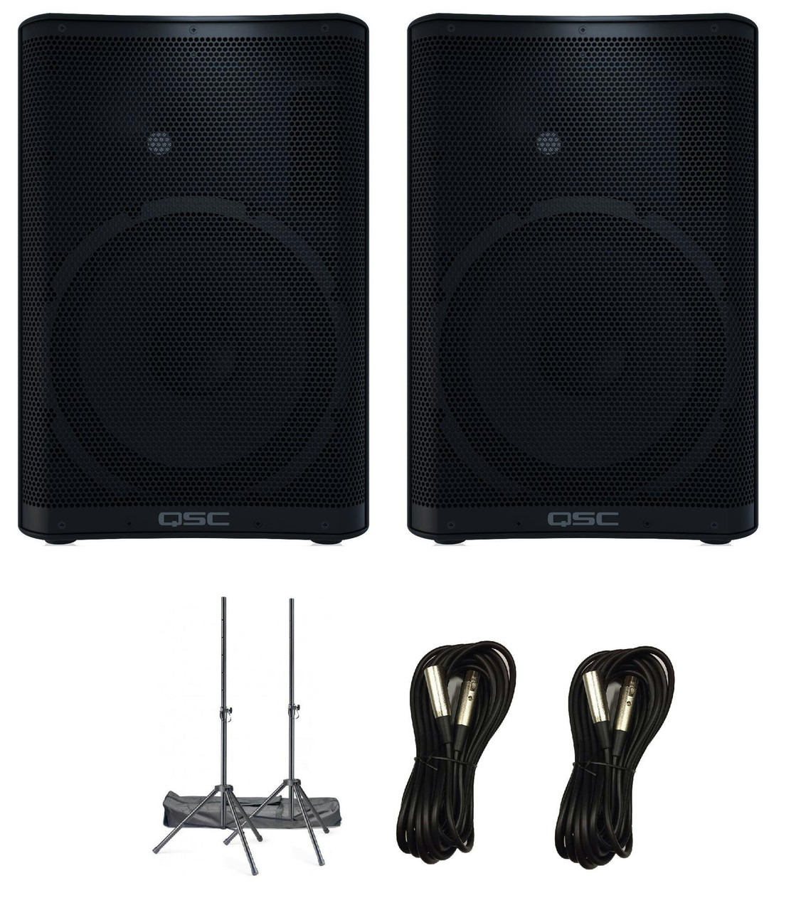 QSC Audio CP12 1000w Powered 12" Speaker Bundle with Stands & Cables QSC Audio CP12 1000w Powered 12" Speaker Bundle with Stands & Cables