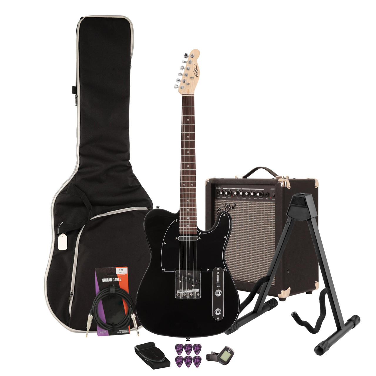 EastCoast T1 Electric Guitar Starter Pack in Black (Rosewood) with 35W Amp & Accessories EastCoast T1 Electric Guitar Starter Pack in Black (Rosewood) with 35W Amp & Accessories