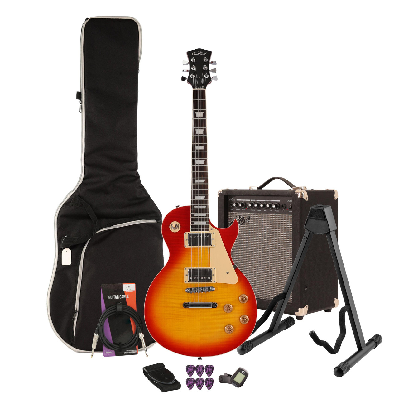 EastCoast L1 Electric Guitar Starter Pack in Heritage Cherry with 35W Amp & Accessories EastCoast L1 Electric Guitar Starter Pack in Heritage Cherry with 35W Amp & Accessories