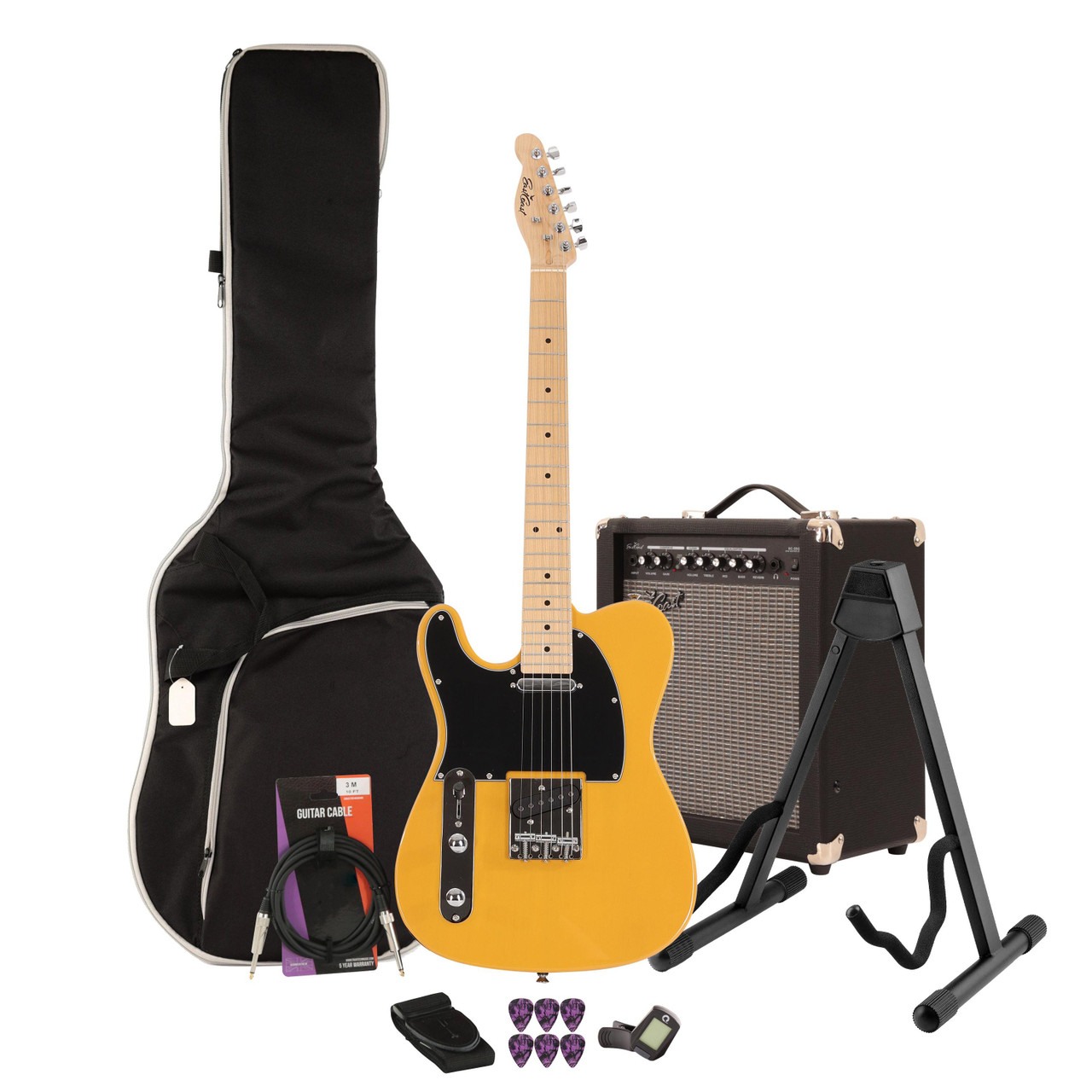 EastCoast T1 Left Handed Electric Guitar Starter Pack in Butterscotch with 35W Amp & Accessories EastCoast T1 Left Handed Electric Guitar Starter Pack in Butterscotch with 35W Amp & Accessories