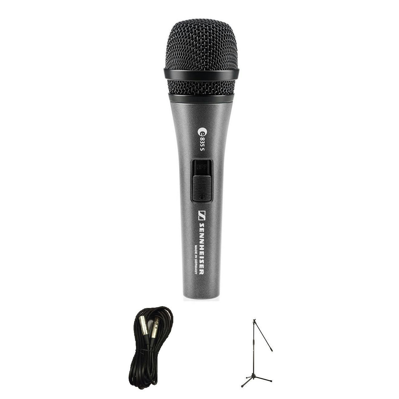 Sennheiser E835S Dynamic Cardioid Microphone Bundle with Mic Stand and XLR Cable