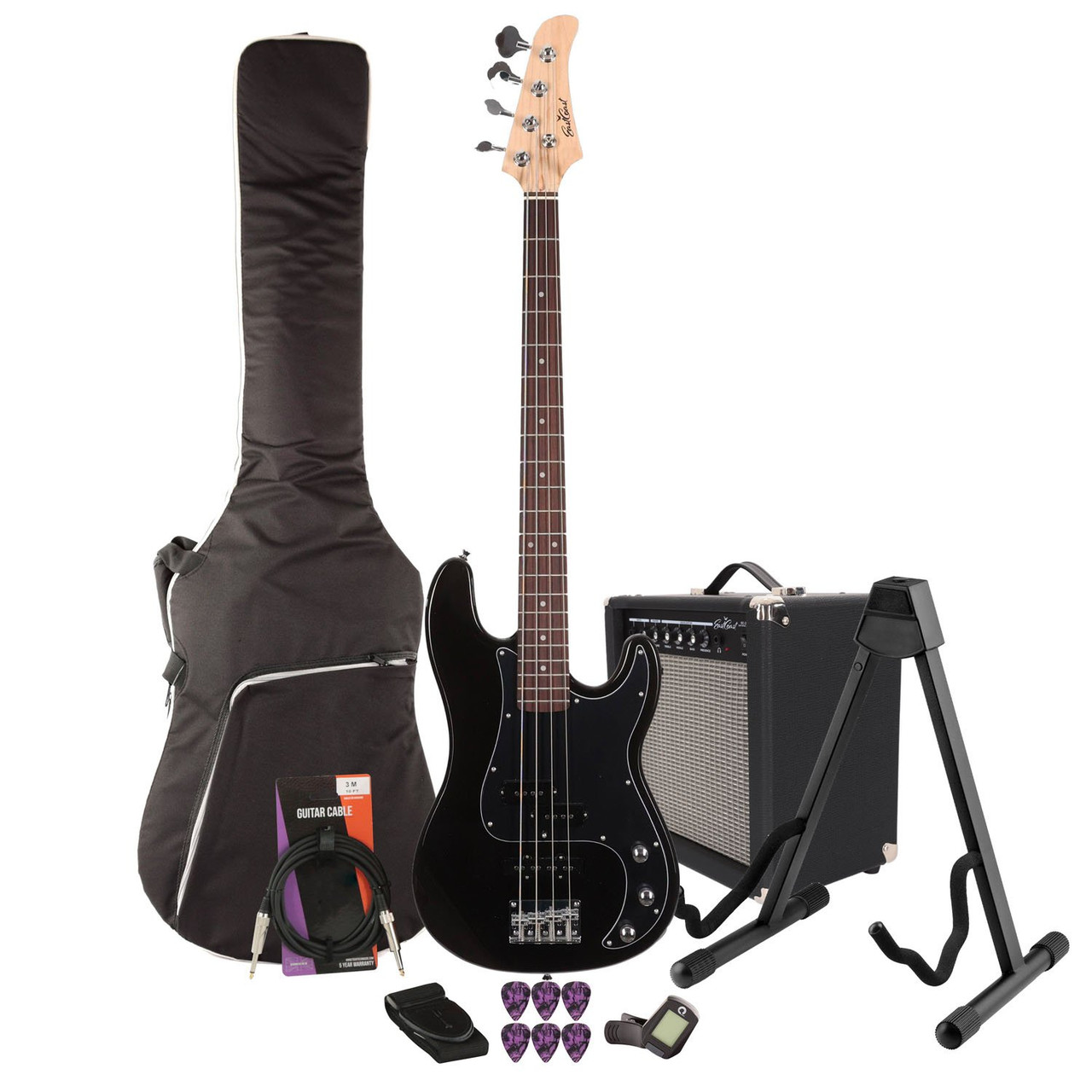 EastCoast PJ4 Bass Guitar Starter Pack in Black with 25W Amp & Accessories EastCoast PJ4 Bass Guitar Starter Pack in Black with 25W Amp & Accessories