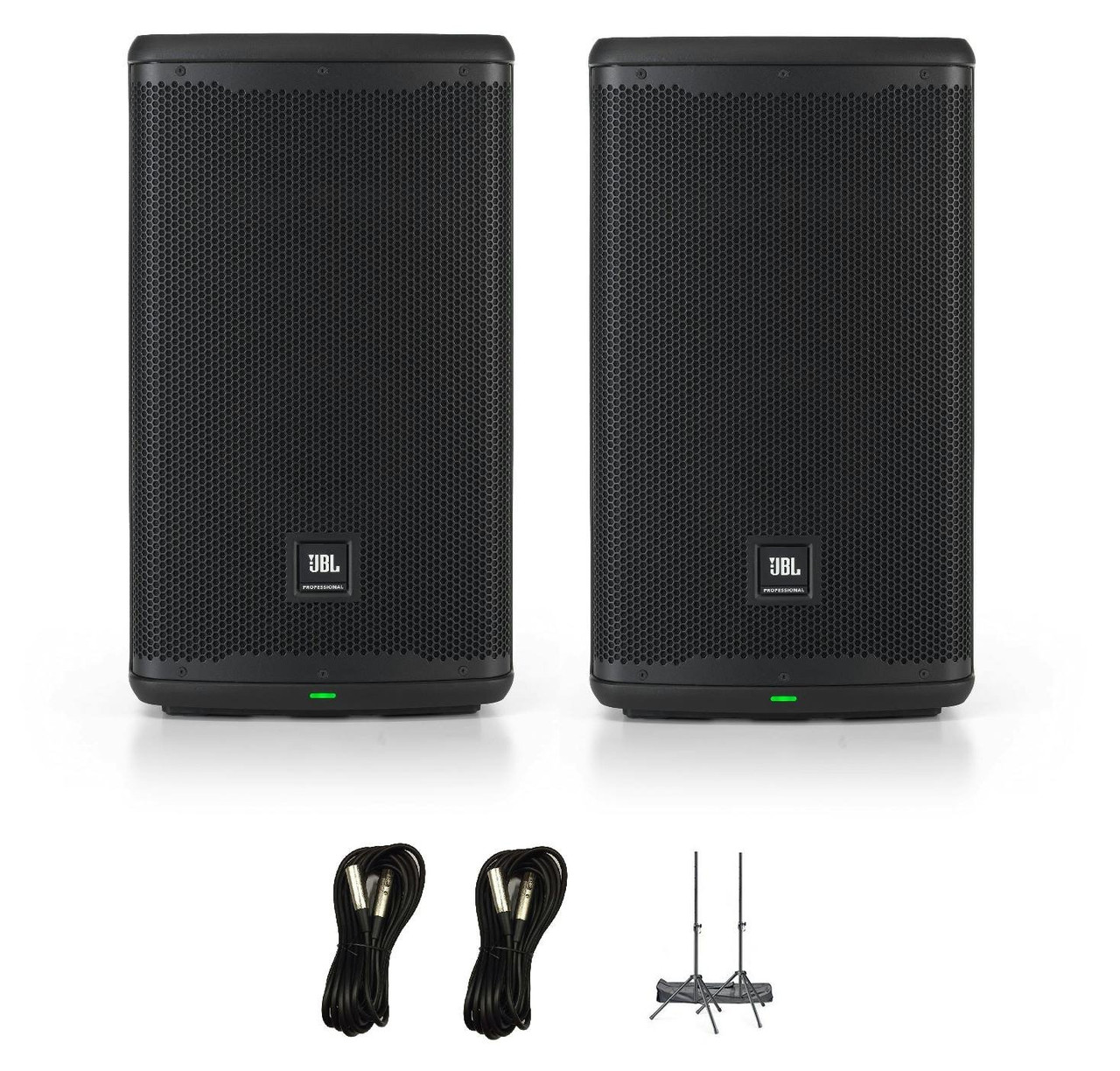 JBL EON 710 10 inch Speaker Bundle including stands and cables