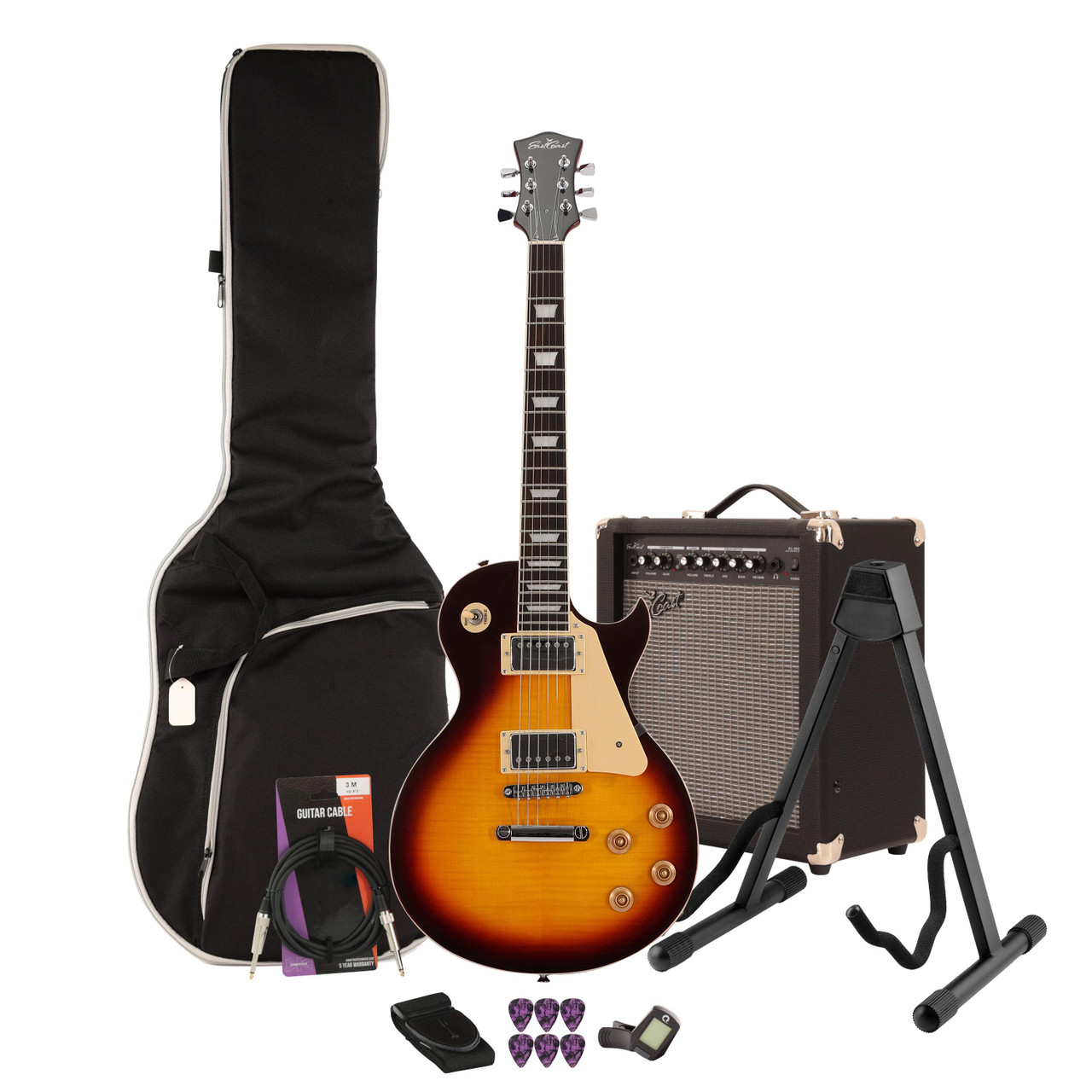 EastCoast L1 Electric Guitar Starter Pack in Vintage Sunburst with 35W Amp & Accessories EastCoast L1 Electric Guitar Starter Pack in Vintage Sunburst with 35W Amp & Accessories
