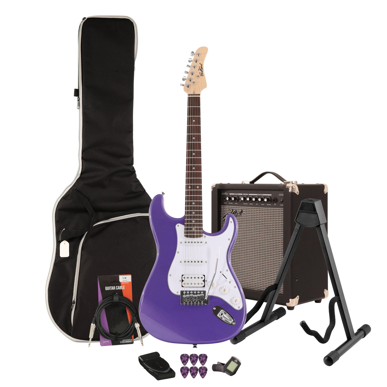 EastCoast ST2 Electric Guitar Starter Pack in Purple Metallic with 35W Amp & Accessories EastCoast ST2 Electric Guitar Starter Pack in Purple Metallic with 35W Amp & Accessories