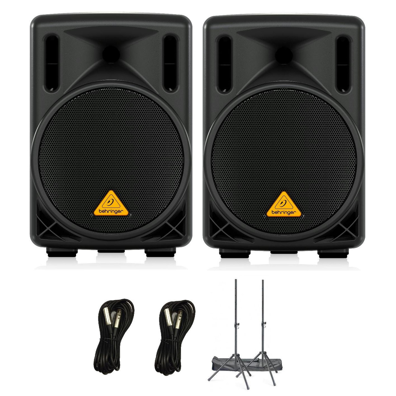 Behringer B208D 8" PA Speakers with Cables and Speaker Stands