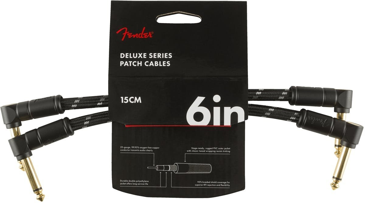 Fender Deluxe Series Instrument Cables (2-Pack) Angle/Angle 6' in Black Tweed Fender Deluxe Series Instrument Cables (2-Pack) Angle/Angle 6' in Black Tweed