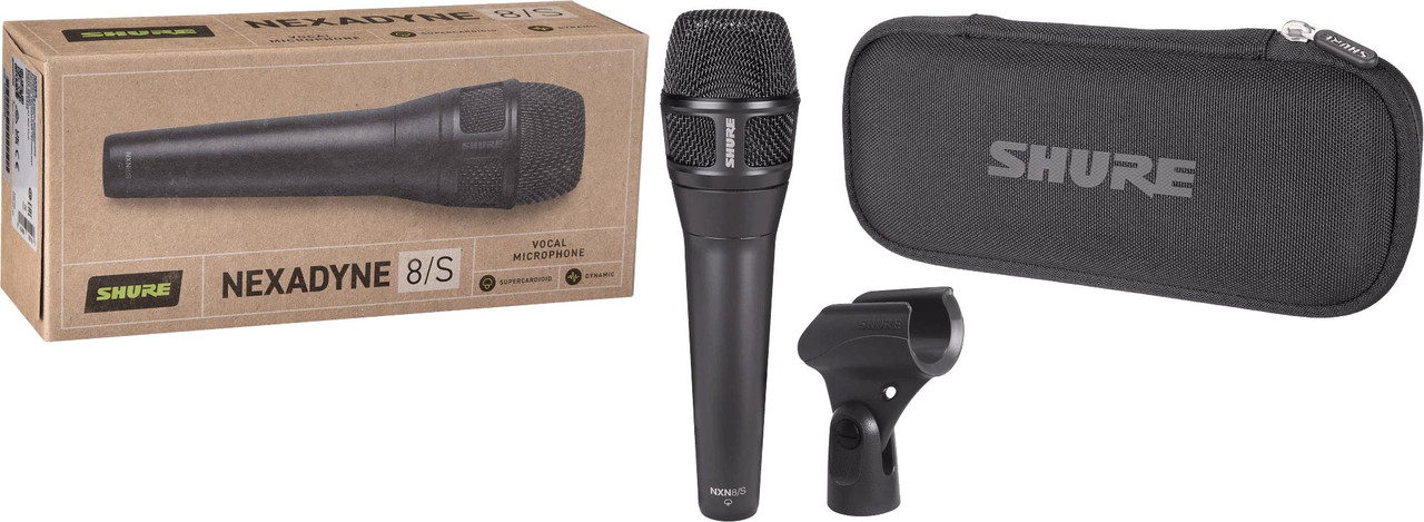 Shure Nexadyne Supercardioid Vocal Microphone including mic clip & protective case, Black Shure Nexadyne Supercardioid Vocal Microphone including mic clip & protective case, Black