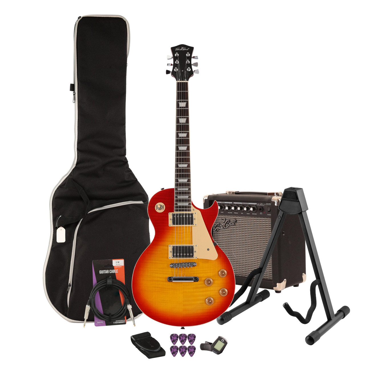 EastCoast L1 Electric Guitar Starter Pack in Heritage Cherry with 15W Amp & Accessories EastCoast L1 Electric Guitar Starter Pack in Heritage Cherry with 15W Amp & Accessories
