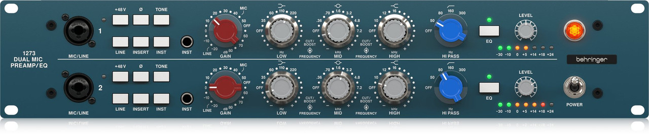 Behringer 1273 Legendary 2-Channel Microphone Preamplifier with 3-Band Equalizers and Custom-Built Midas Transformers Behringer 1273 Legendary 2-Channel Microphone Preamplifier with 3-Band Equalizers and Custom-Built Midas Transformers