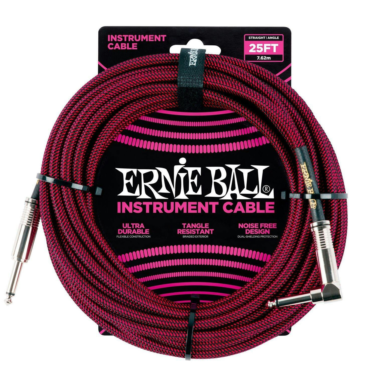 Ernie Ball 25ft Braided Instrument Cable in Red Ernie Ball 25ft Braided Instrument Cable in Red