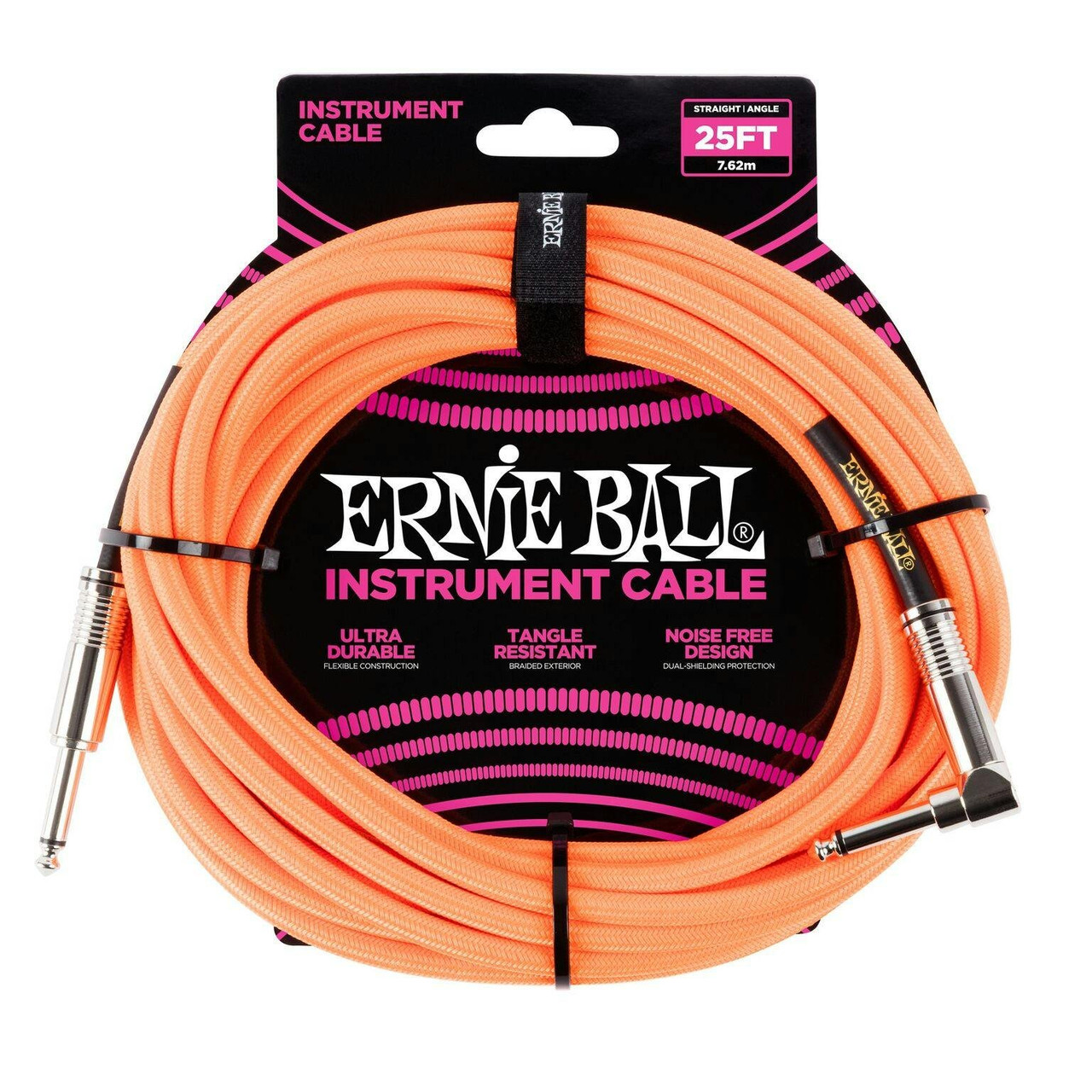 Ernie Ball 25ft Braided Instrument Cable in Neon Orange Ernie Ball 25ft Braided Instrument Cable in Neon Orange