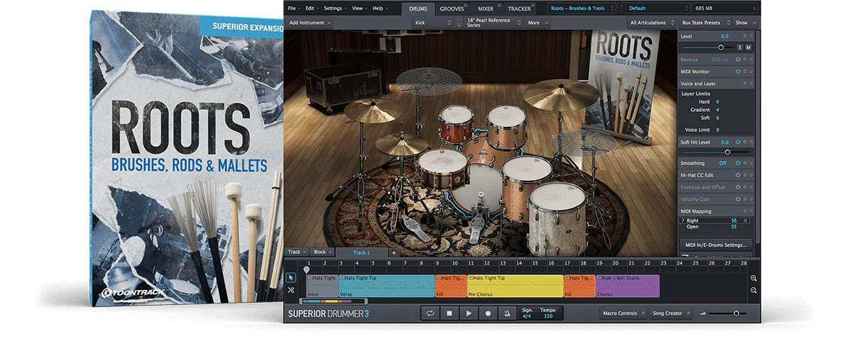 Toontrack Superior Drummer Roots Brushes, Rods & Mallets SDX