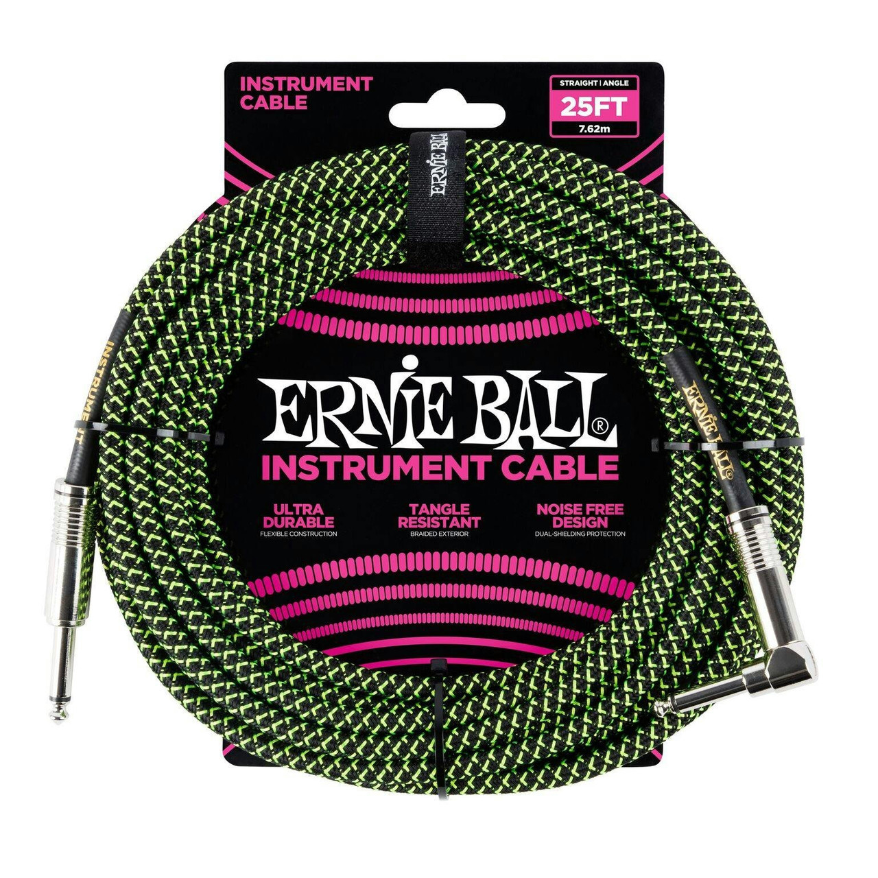 Ernie Ball 25ft Braided Instrument Cable in Green Ernie Ball 25ft Braided Instrument Cable in Green