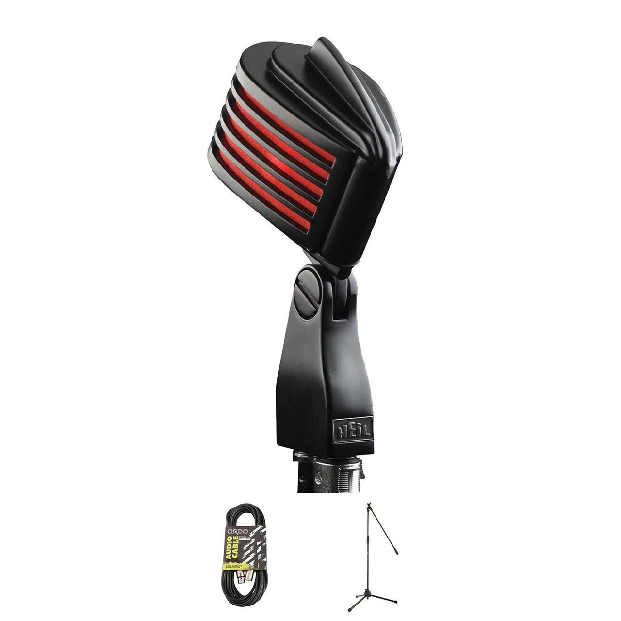 Heil Sound The Fin in Black Body, Red LED Mic Bundle with Stand and XLR Cable Heil Sound The Fin in Black Body, Red LED Mic Bundle with Stand and XLR Cable