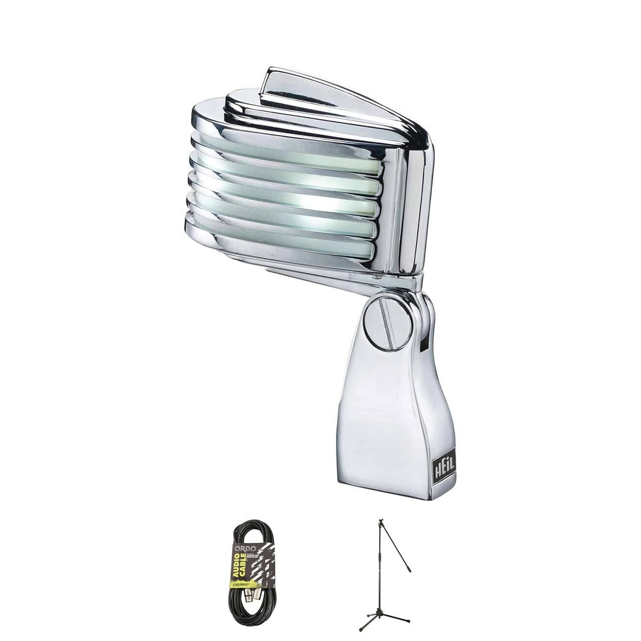 Heil Sound The Fin in Chrome Body, White LED Mic Bundle with Stand and XLR Cable