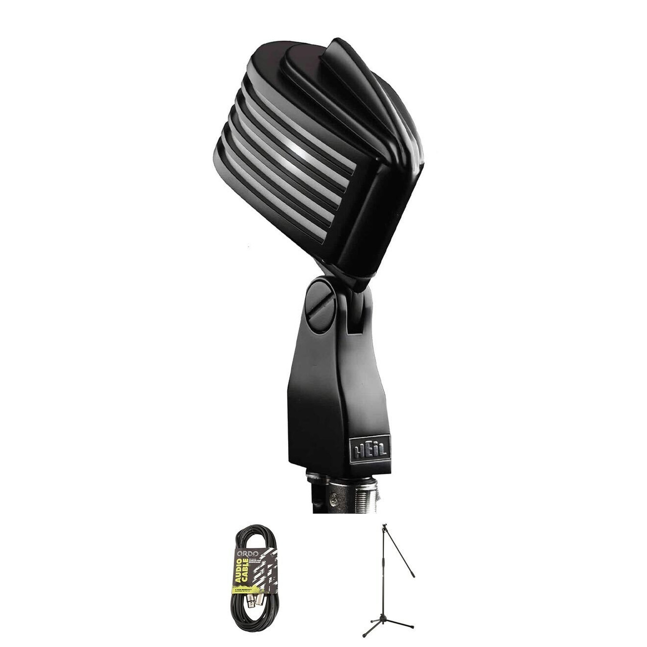 Heil Sound The Fin in Black Body, White LED Mic Bundle with Stand and XLR Cable