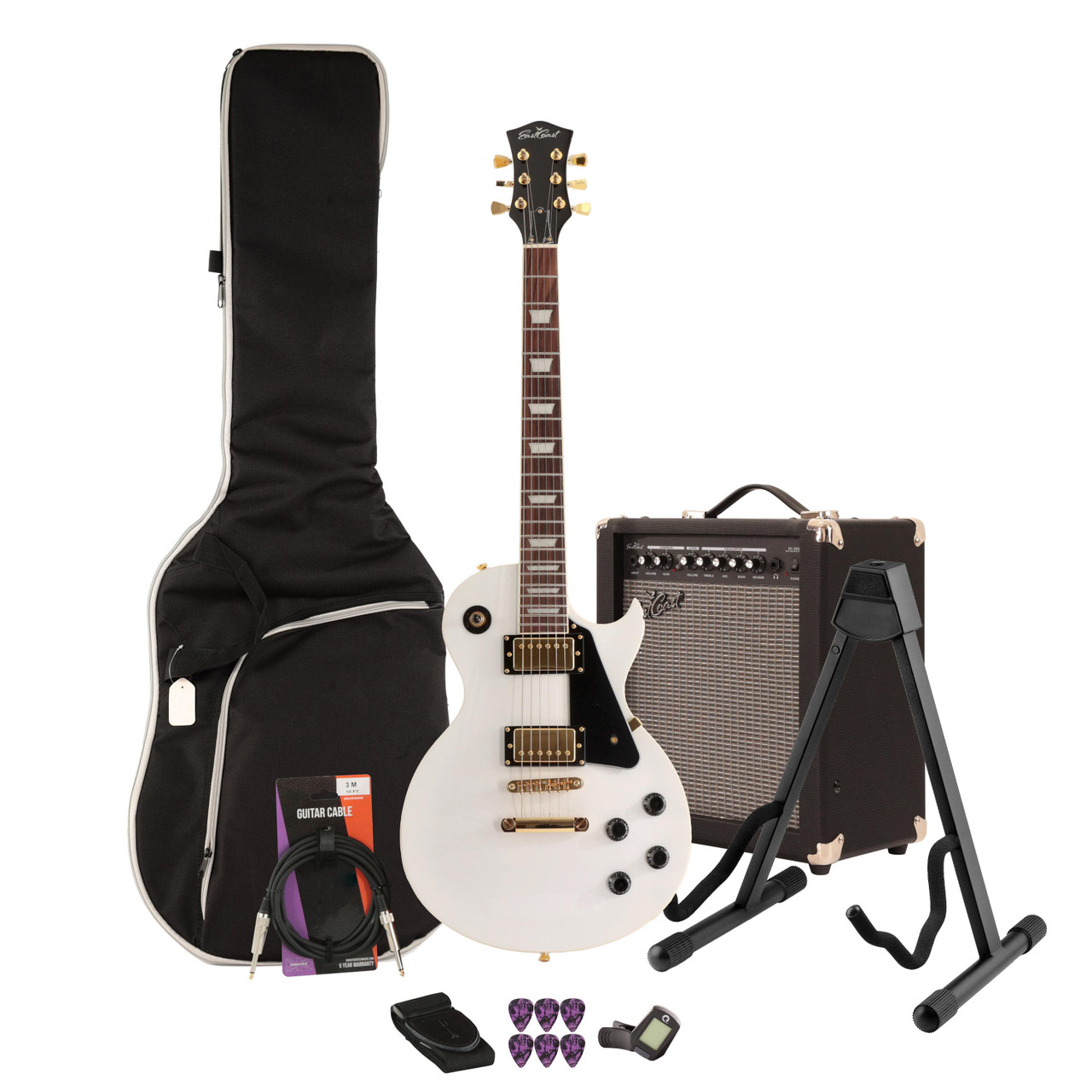EastCoast L1 Electric Guitar Starter Pack in White 35W Amp & Accessories EastCoast L1 Electric Guitar Starter Pack in White 35W Amp & Accessories
